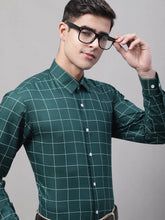 Men's Green Cotton Checked Formal Shirt-SF-742